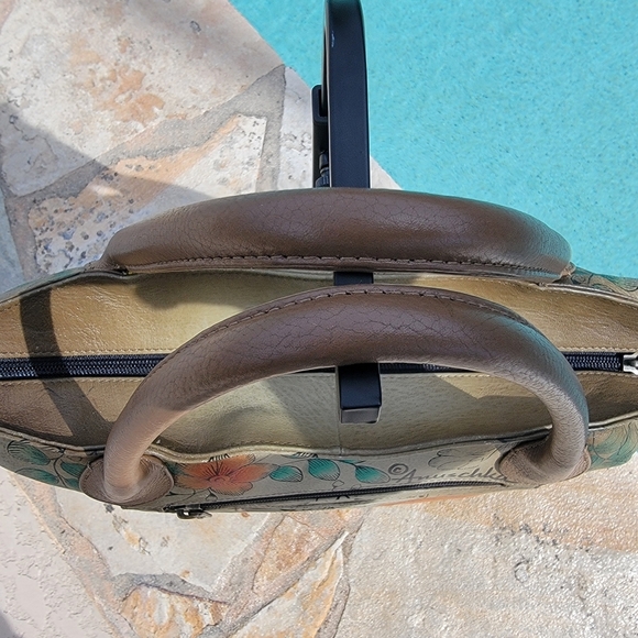 Anuschka Hand Painted Leather Satchel - Floral And Butterfly Design - Picture 6 of 16
